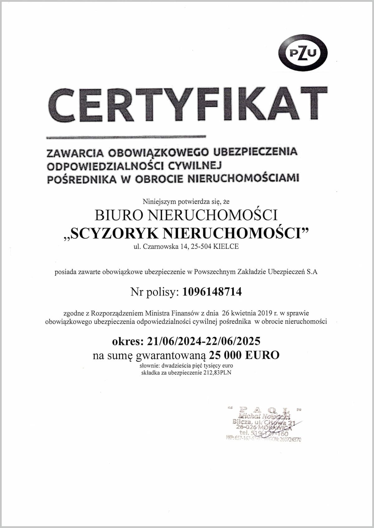 Ubezpieczenie OC pośrednika nieruchomości PZU - Scyzoryk Nieruchomości Kielce ubezpieczenie transakcji